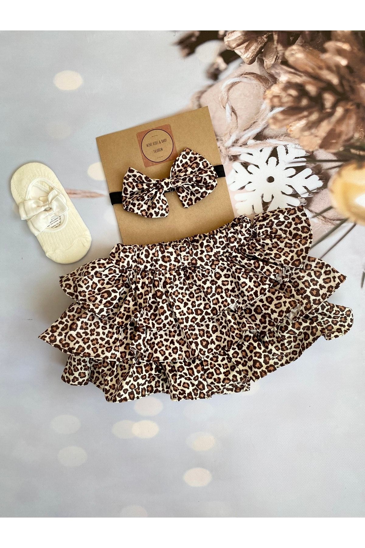 Mini Kids Baby Baby Girl Leopard Patterned Ruffle Shorts Skirt