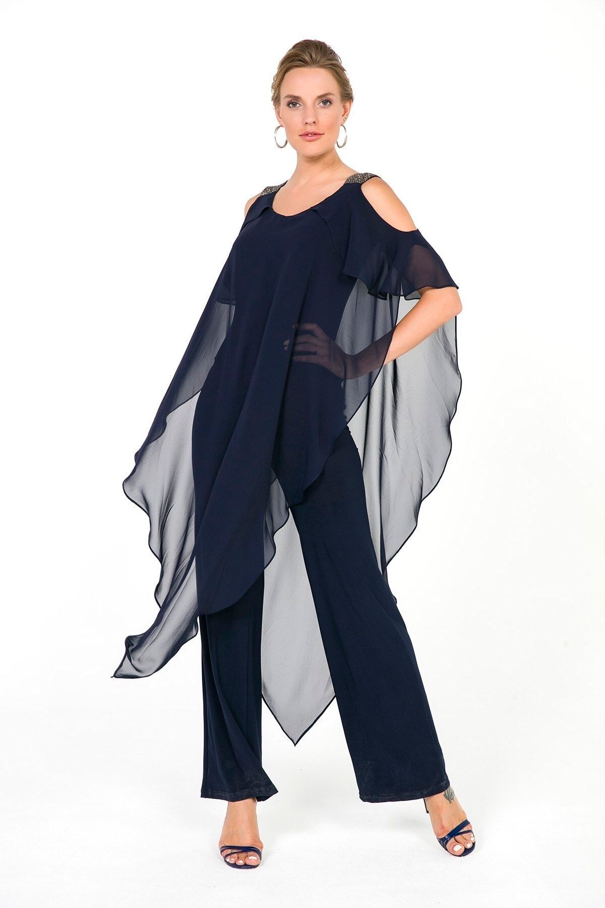 Navy blue online chiffon jumpsuit
