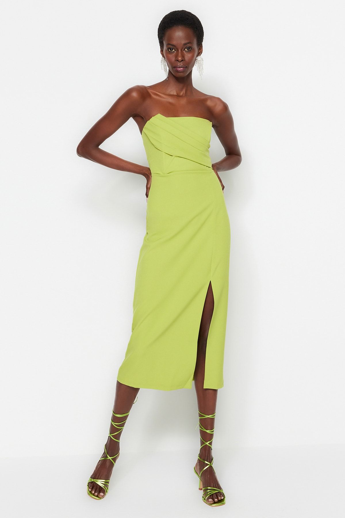 Trendyol Collection Green Fitted Woven Evening Dress