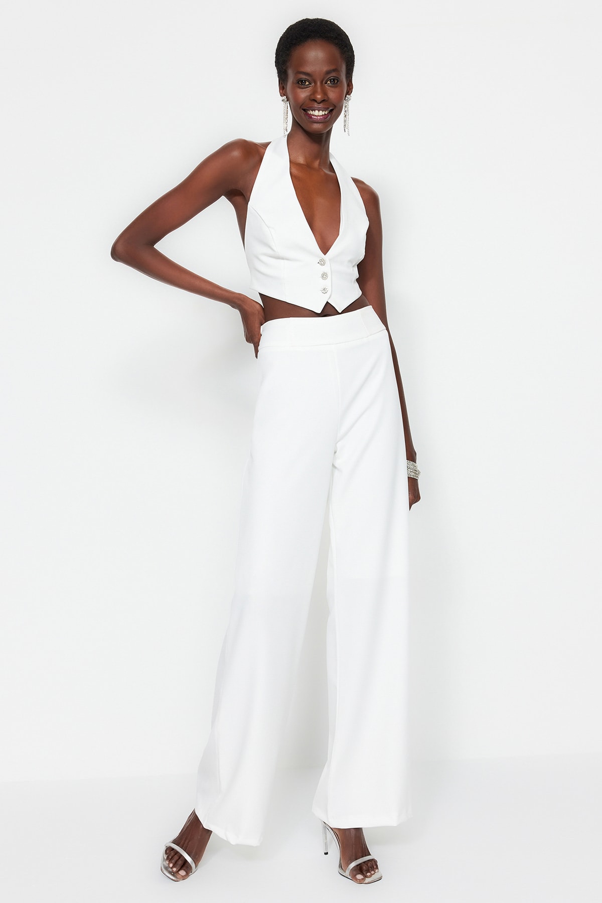 Trendyolmilla  Bridal Ekru Dokuma Pantolon TPRSS23PL00023 - Görsel 2