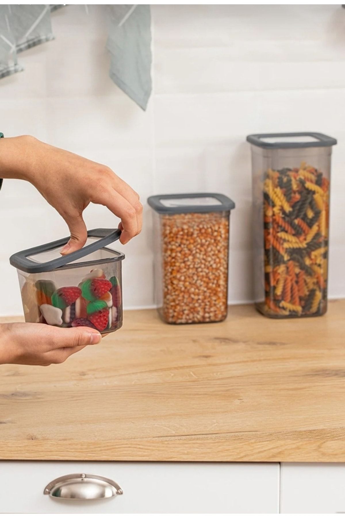 AHİR TİCARET-Pulses-Spill Storage Container Set (1 Piece 1900ml, 1 Piece 1300ml, 1 Piece 650ml) 3 Pieces 4