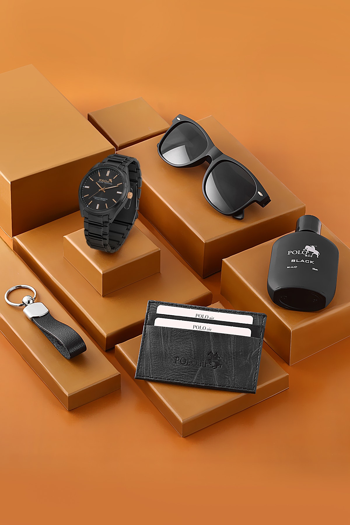 Polo Air Premium Set Kombin Erkek Kol Saati Parfüm Gözlük Kartlık Anahtarlık Hediyelik Kutusunda
