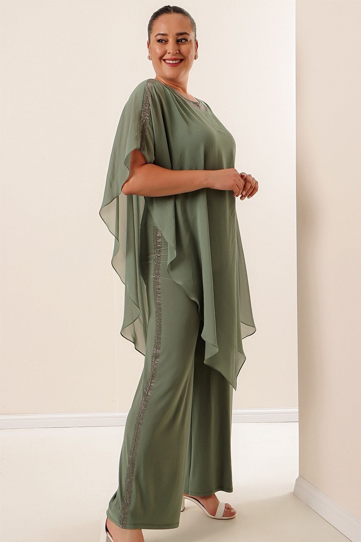 Plus size online chiffon jumpsuit