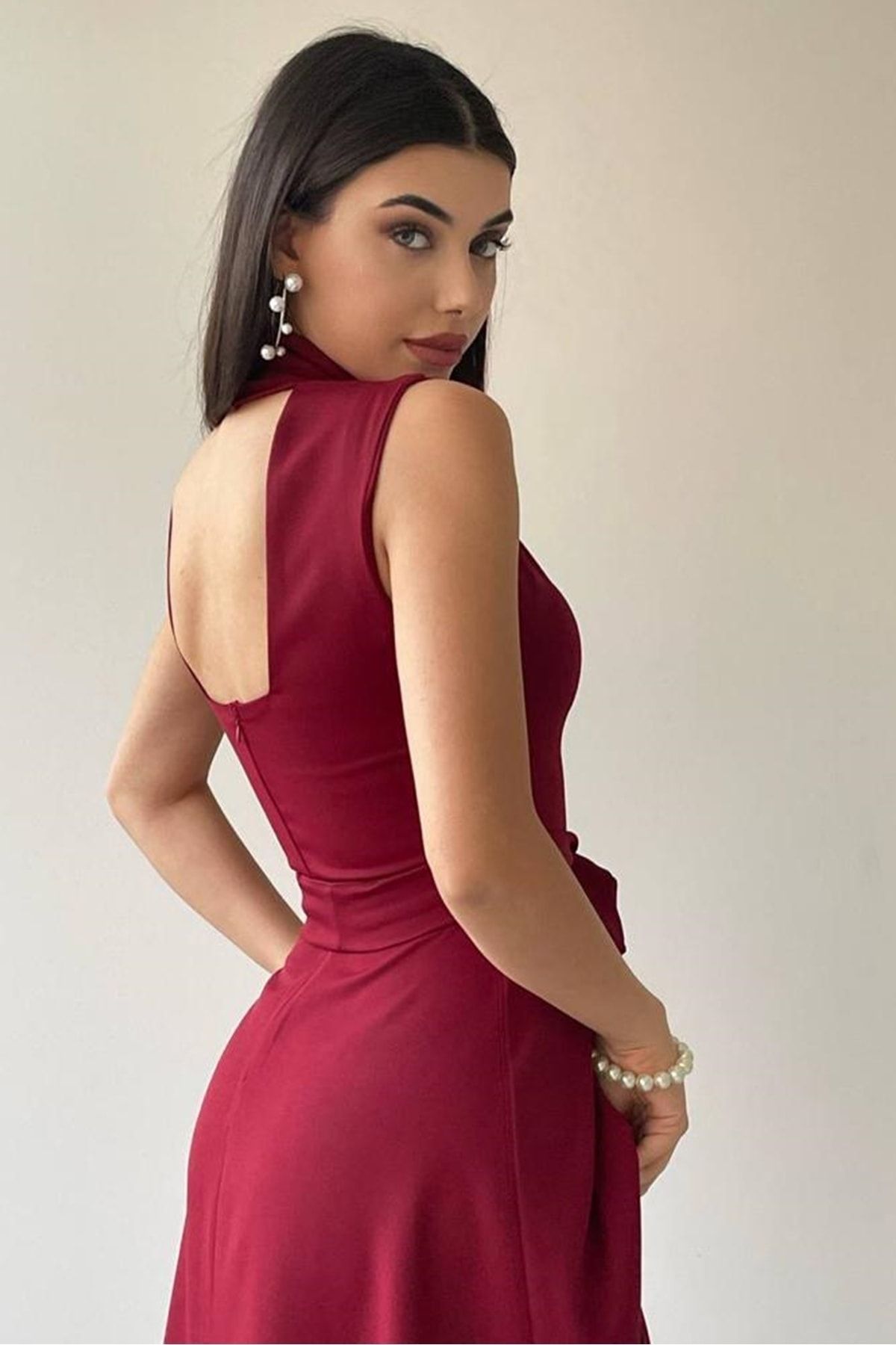 Burgundy 2025 backless dress