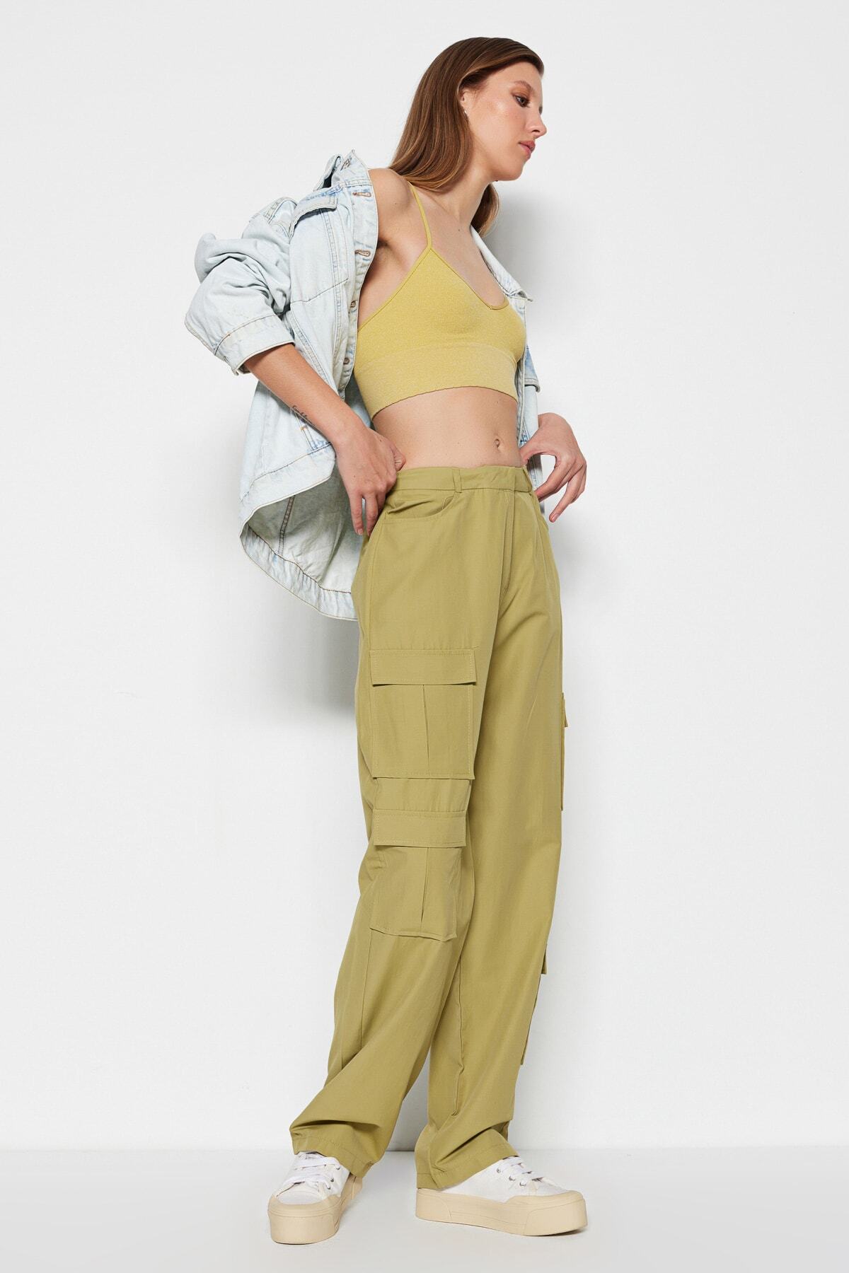 Trendyol Collection-Lehké khaki cargo tkané kapesní kalhoty TWOSS23PL00160 2