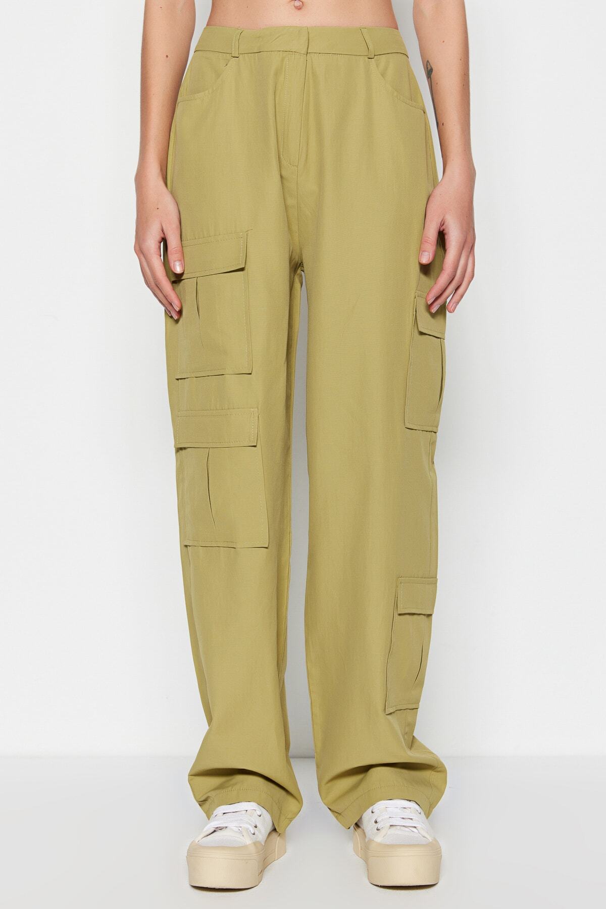 Trendyol Collection-Lehké khaki cargo tkané kapesní kalhoty TWOSS23PL00160 4
