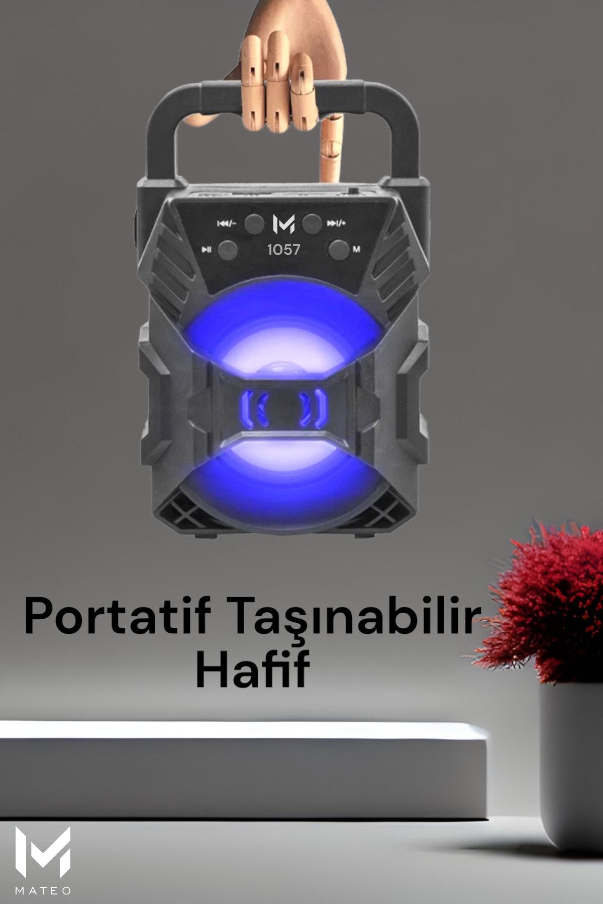 1057 Işıklı Bluetooth Hoparlör Ses Bombası Yüksek Ses Fm Radıo Yeni 2022