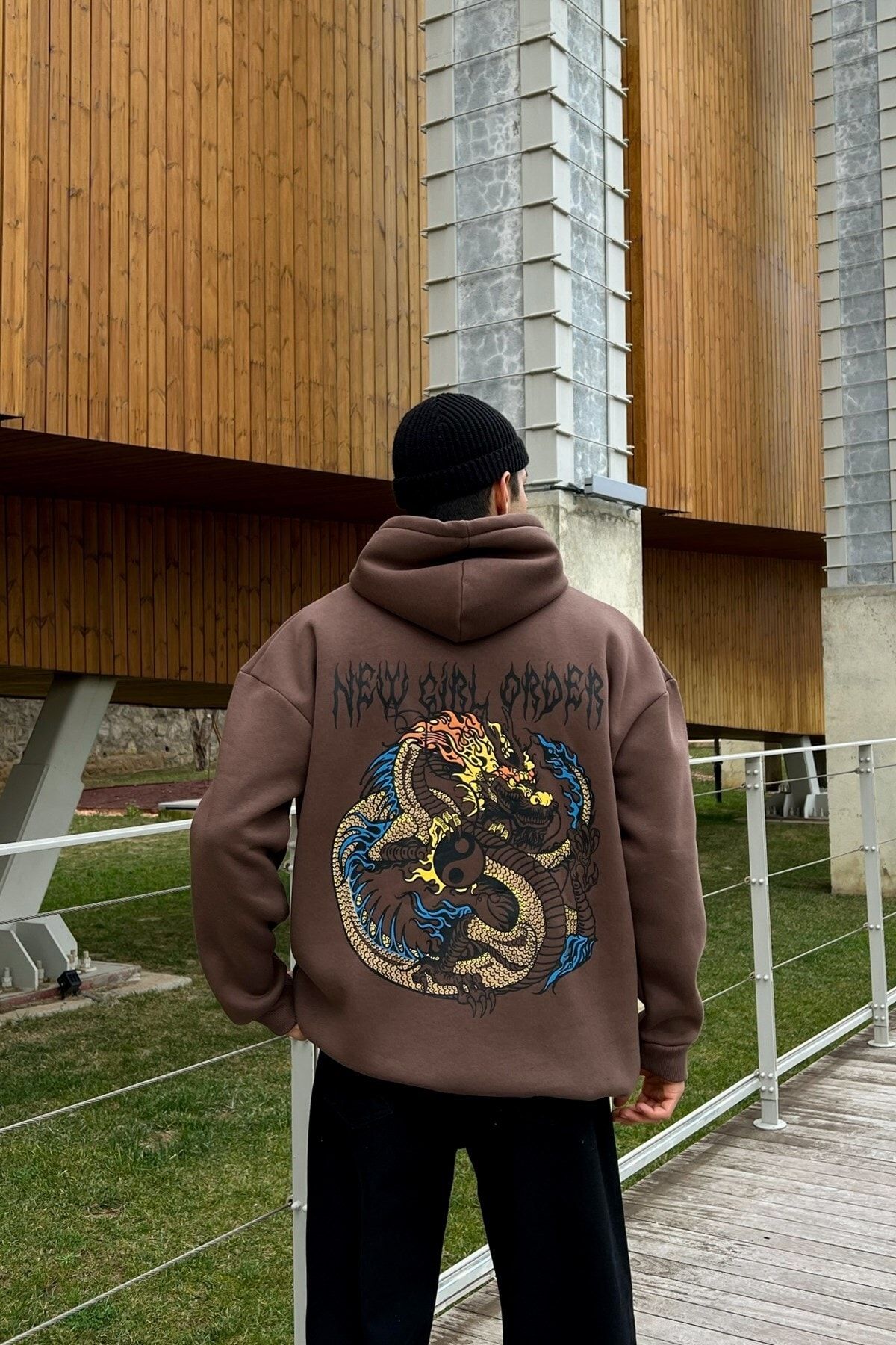 Flaw Wear Yin-yang Baskılı Kahverengi Hoodie
