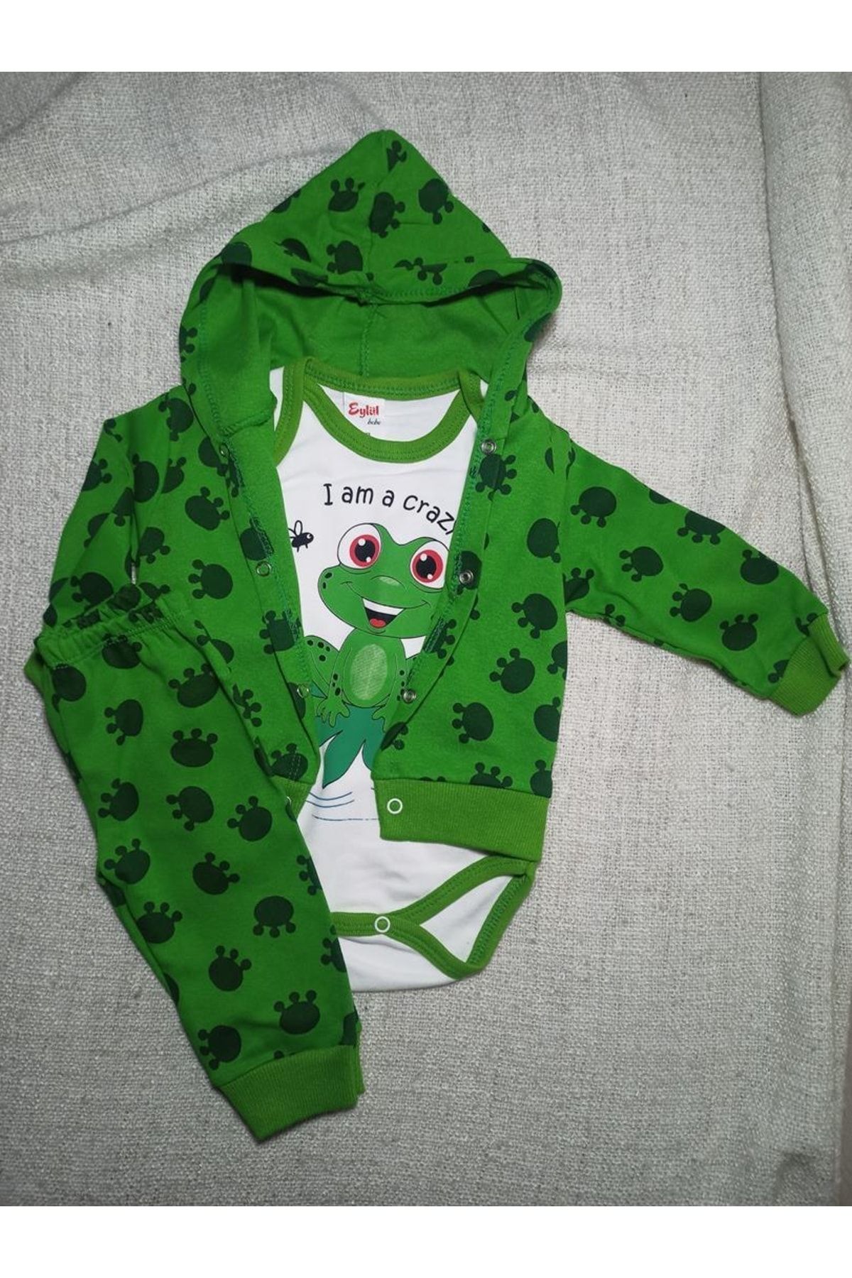 Bebek-çocuk & Kapişonlu Hırkalı & Desenli & Unisex Mevsimlik Üçlü Zıbın Takımı Pamuklu