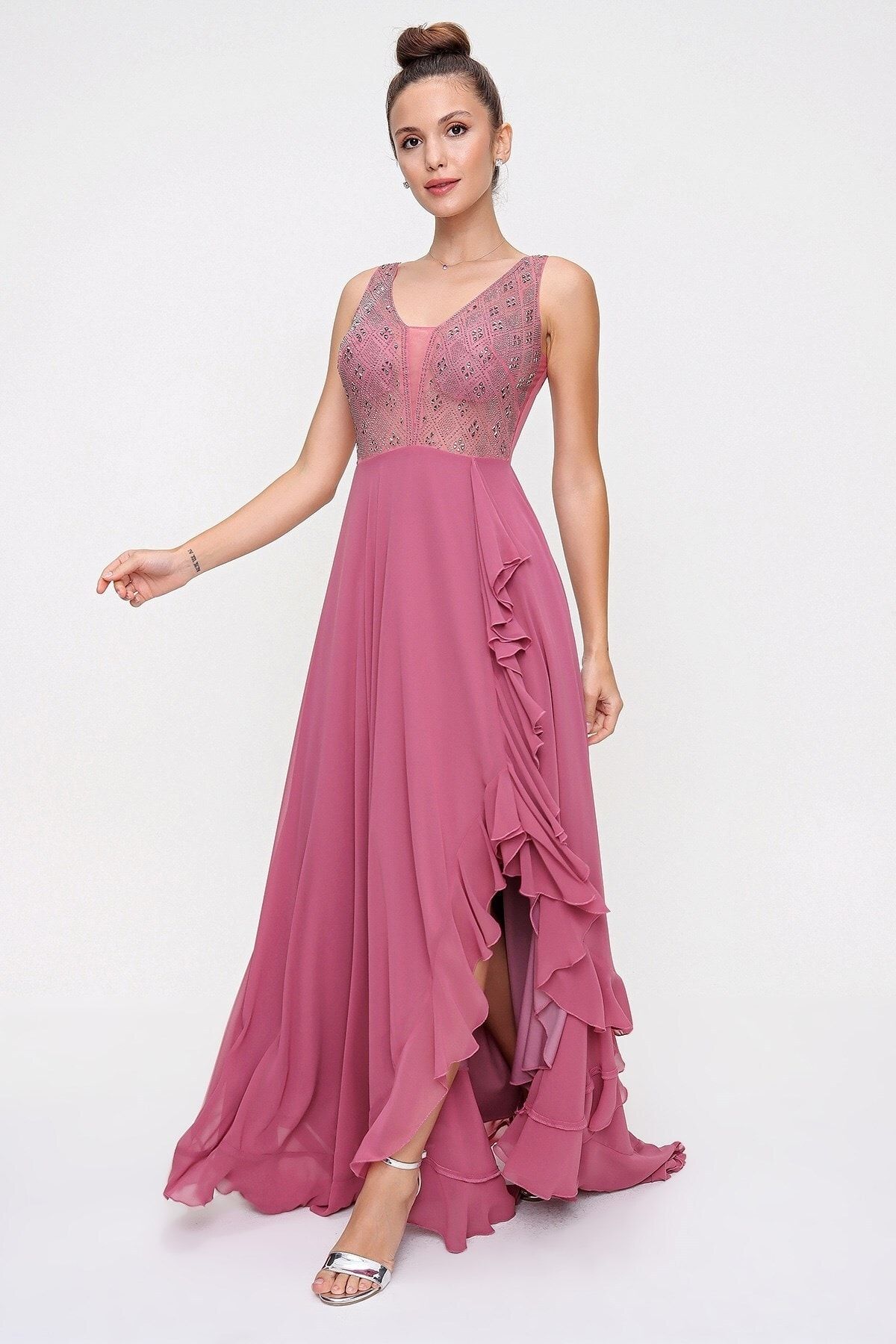 Dark pink long on sale dress