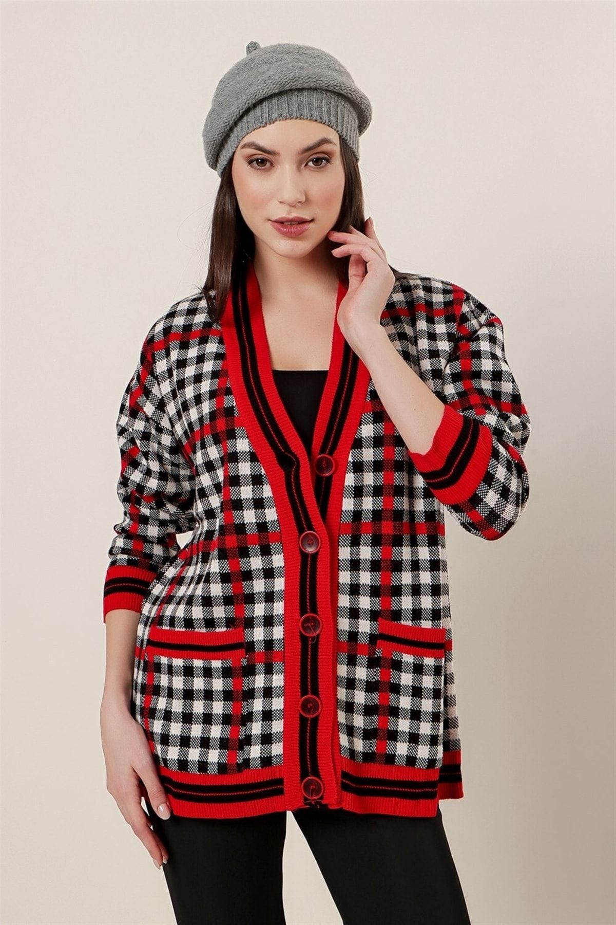 Womens red plaid cardigan top