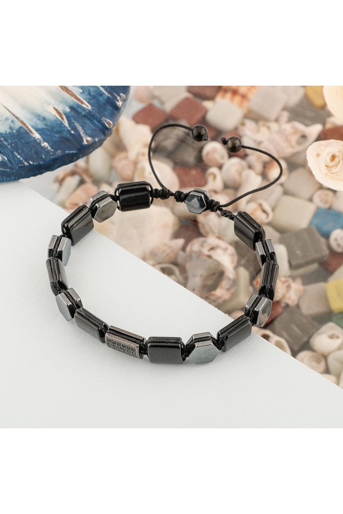 Deniz Doğal Taş Adaptasyon Doğal Taş Bileklik Obsidyen Hematit Zirkon Aparat B0015 SE10880