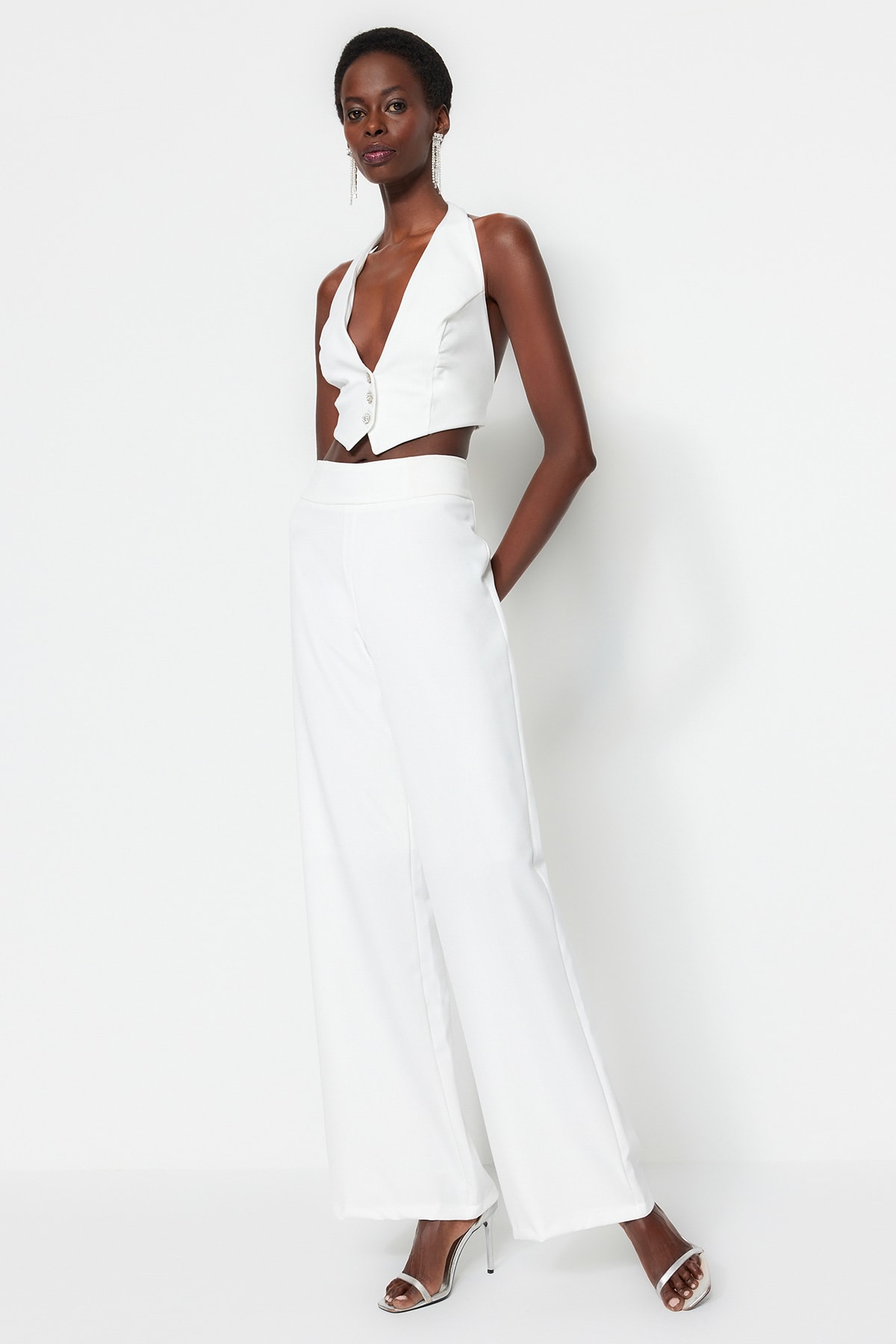 Trendyolmilla  Bridal Ekru Dokuma Pantolon TPRSS23PL00023 - Görsel 3