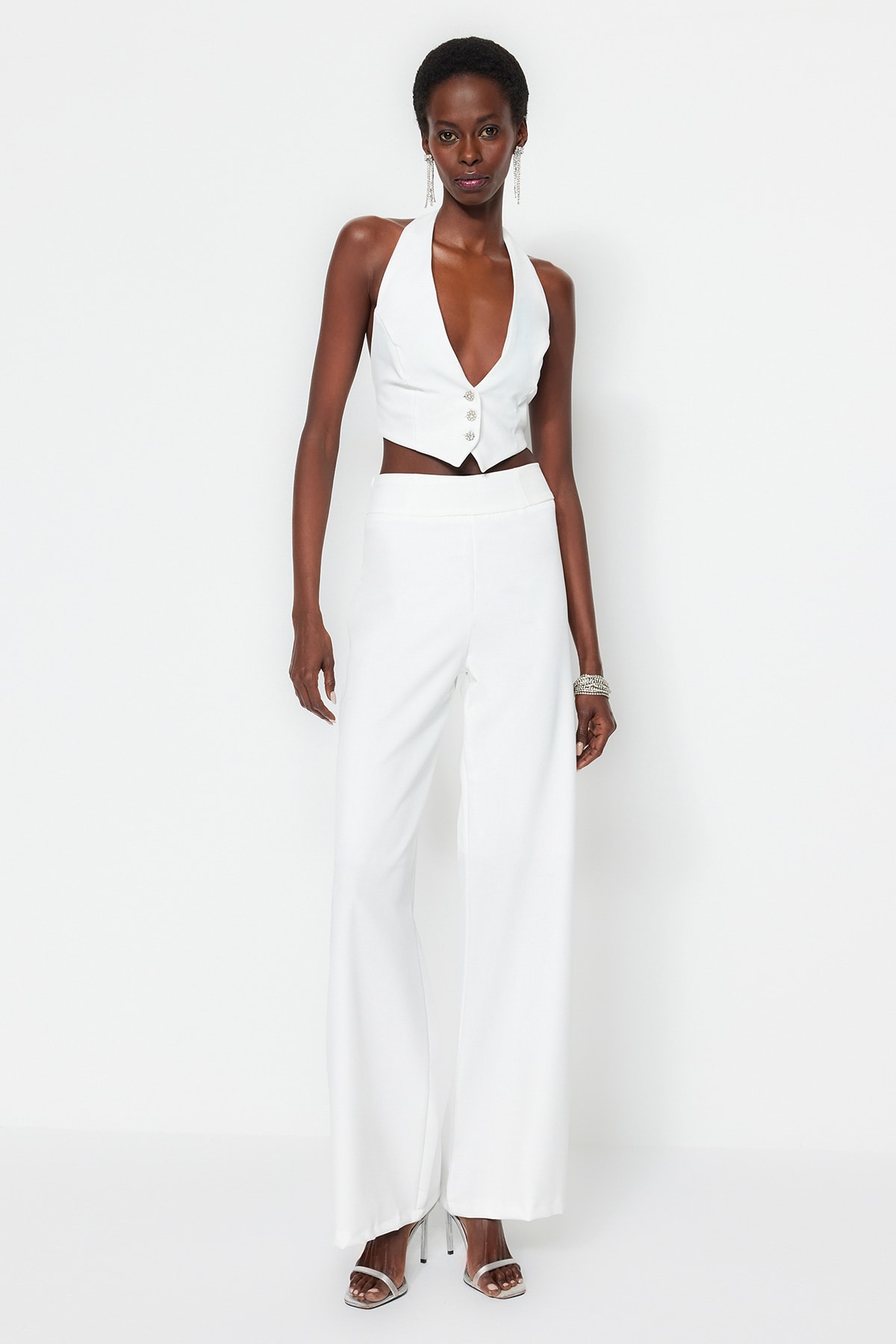 Trendyolmilla  Bridal Ekru Dokuma Pantolon TPRSS23PL00023 - Görsel 4