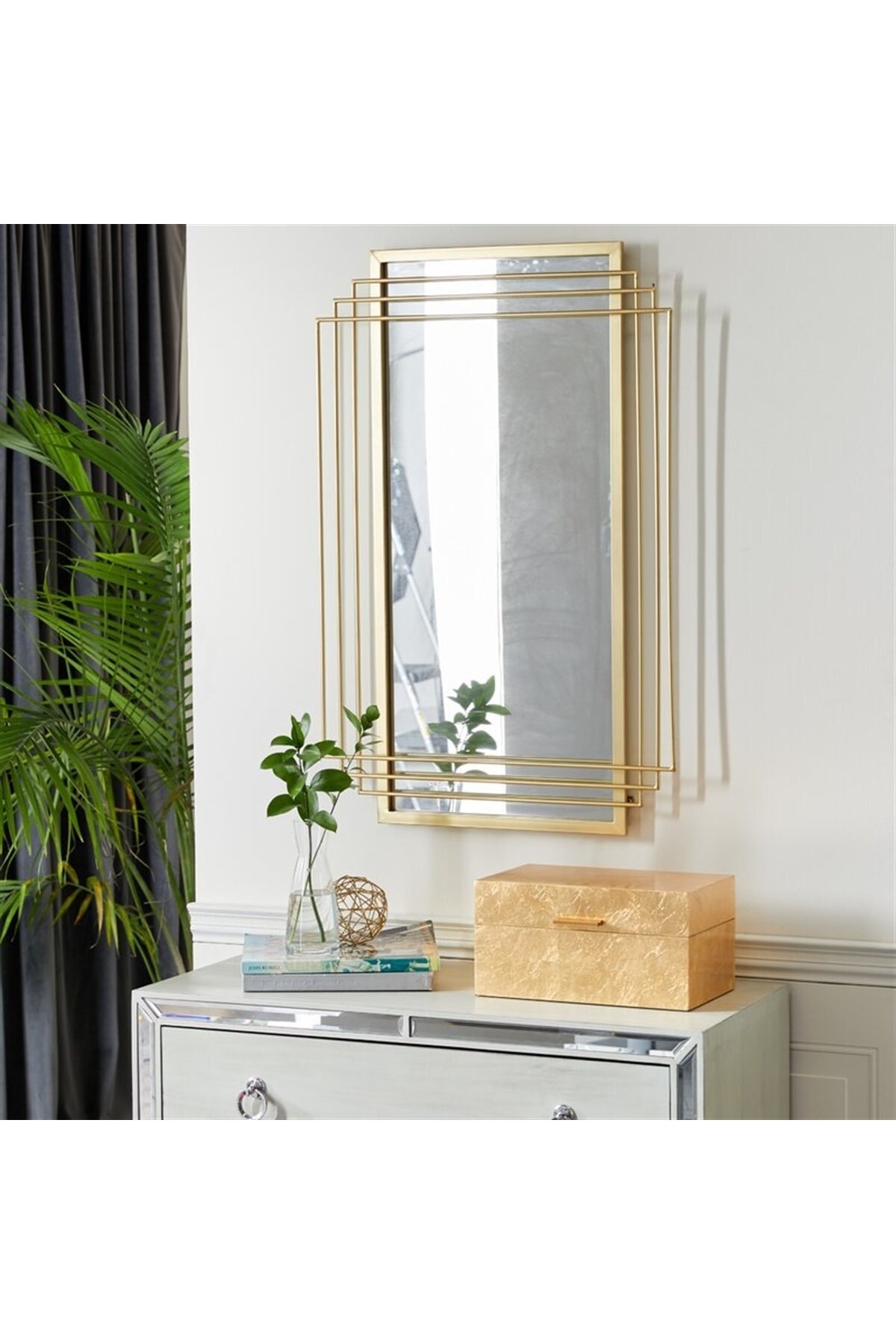 tino furniture Drax Gold Metal Dekoratif Dresuar Aynası 110x50