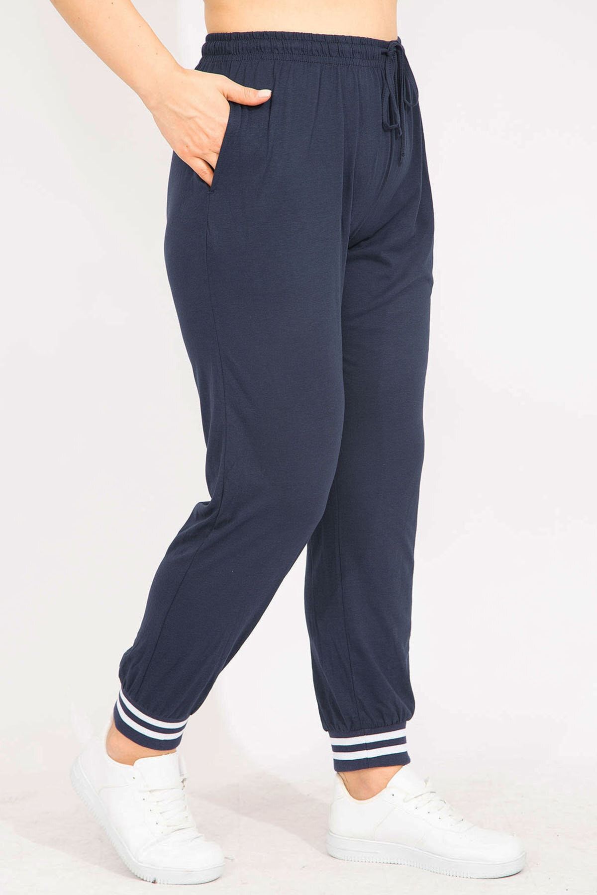 ans Women s Navy Blue Plus Size Ribbed Tracksuit Bottom 65n35628