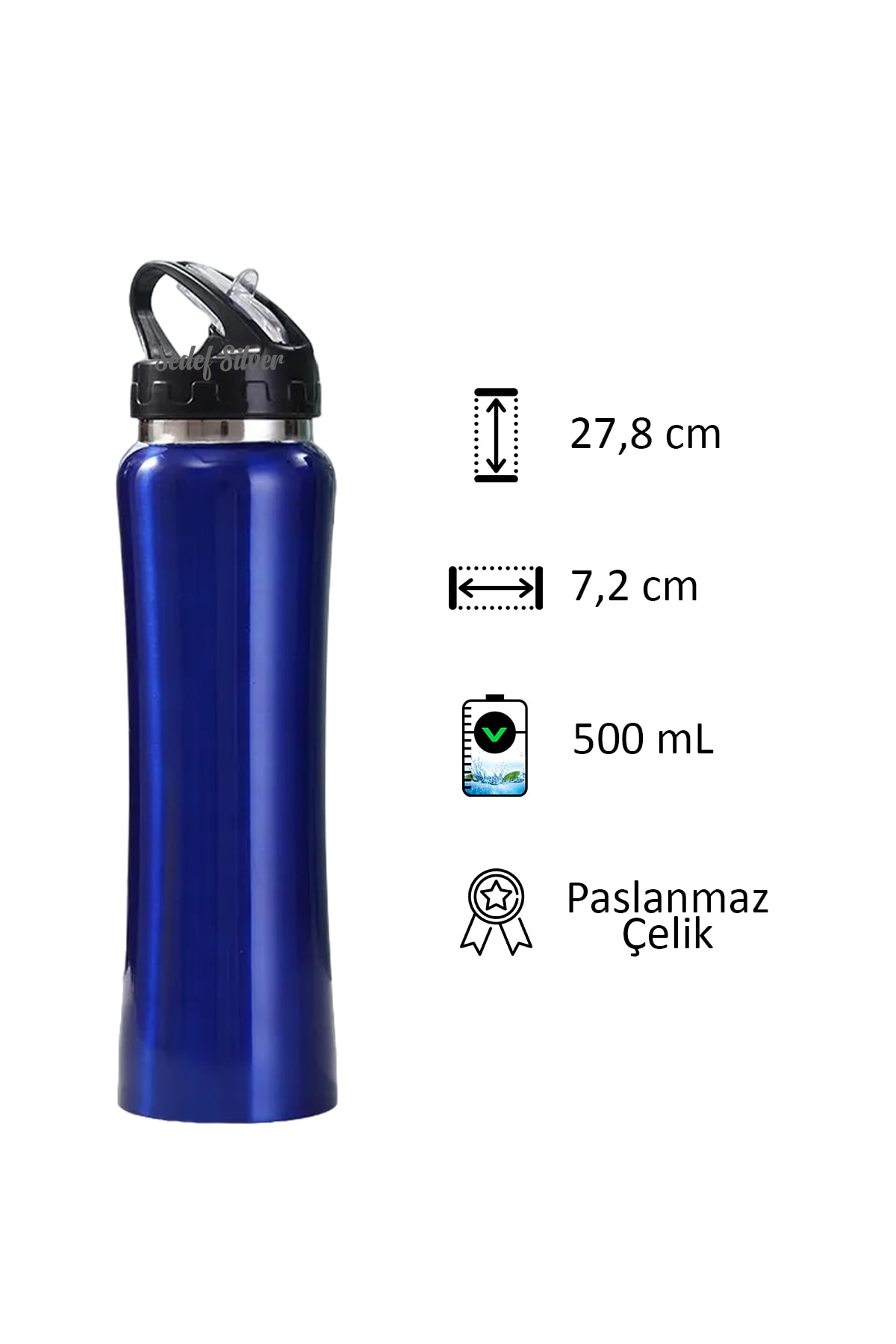 SEDEF SİLVER Emzikli 500 ml Çift Katman Çelik Matara Pipetli Termos fotoğrafı 3 (önizleme)
