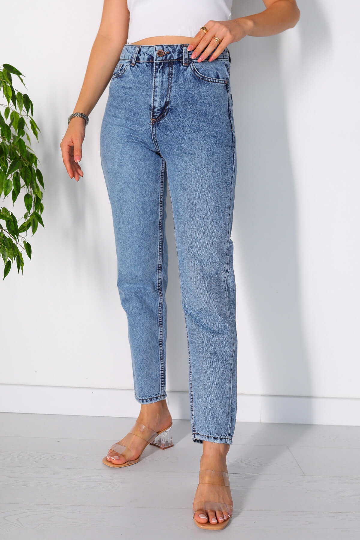 Women's High Waist Mom Jeans Lycra Stretchy Jeans