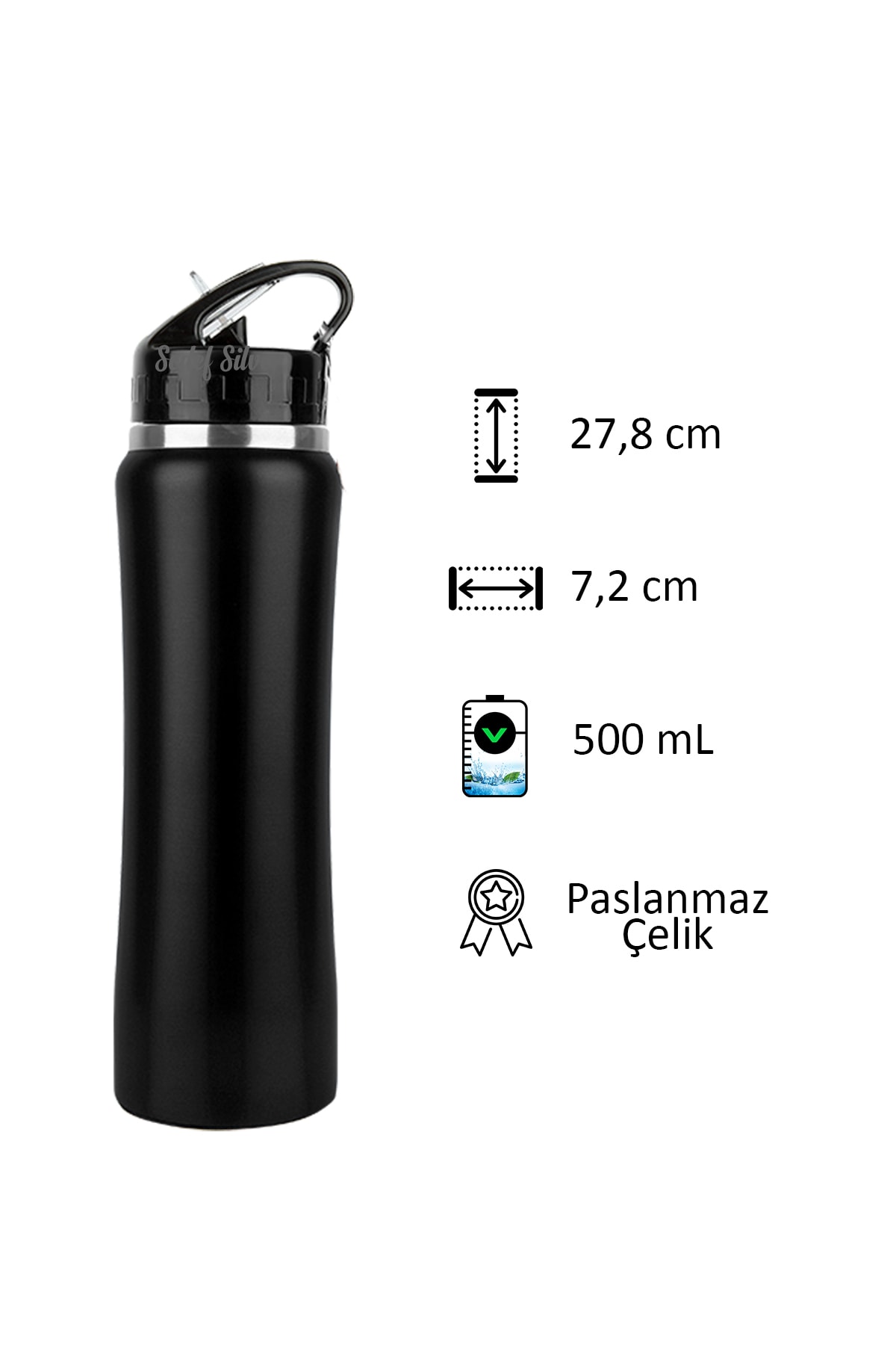 SEDEF SİLVER Emzikli 500 ml Çift Katman Çelik Matara Pipetli Termos fotoğrafı 5 (önizleme)