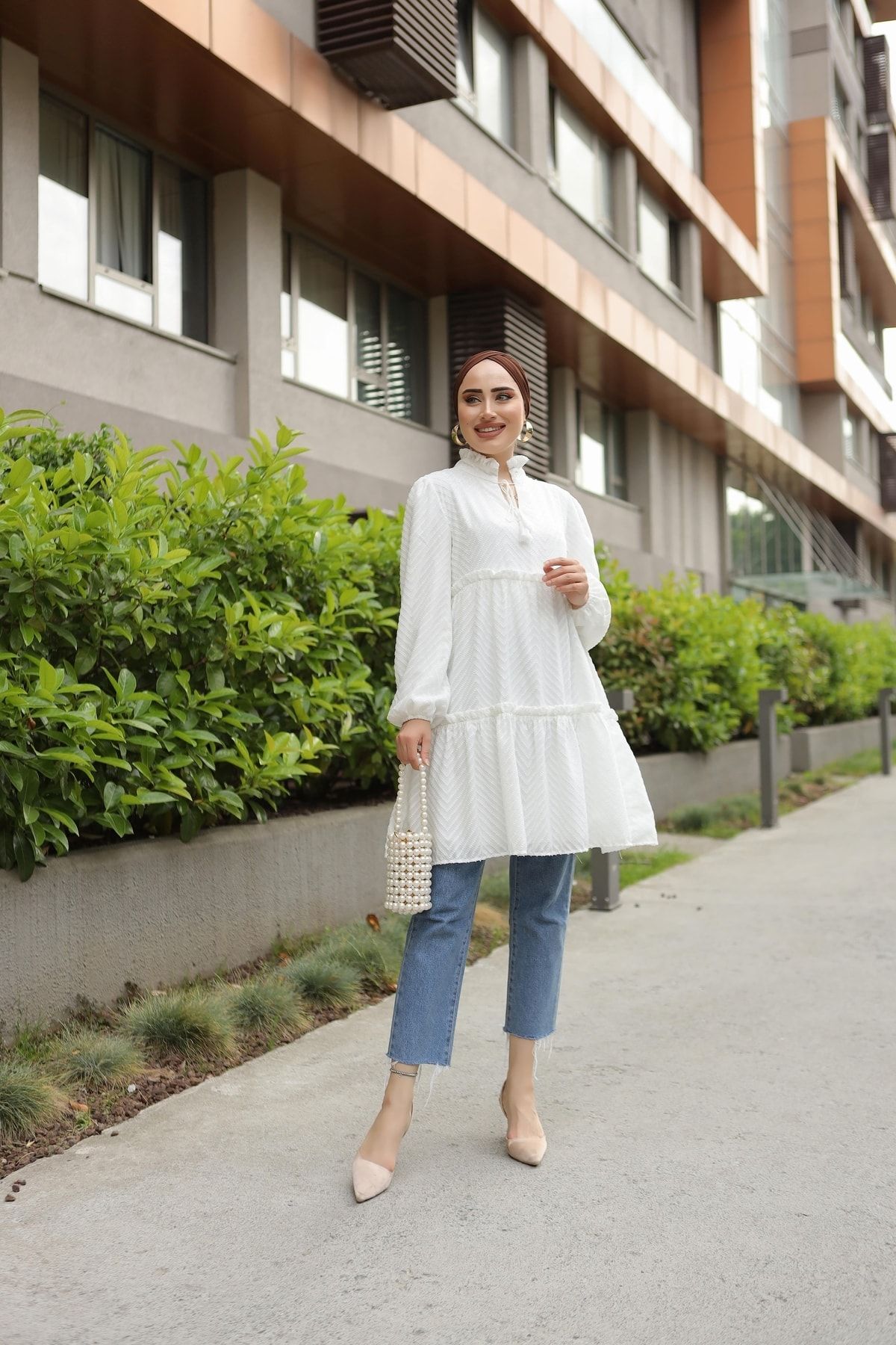Moda Asrın Brode Dantel Zigzag Desen Tunik