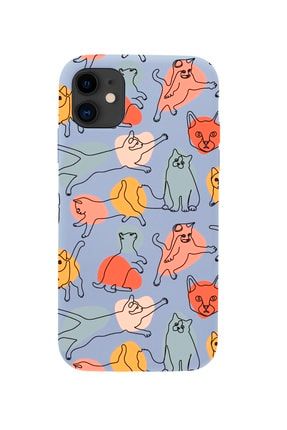 Iphone 12 Sevimli Kedi Figürleri Premium Lila Lansman Silikonlu Kılıf MCIPH12LKF