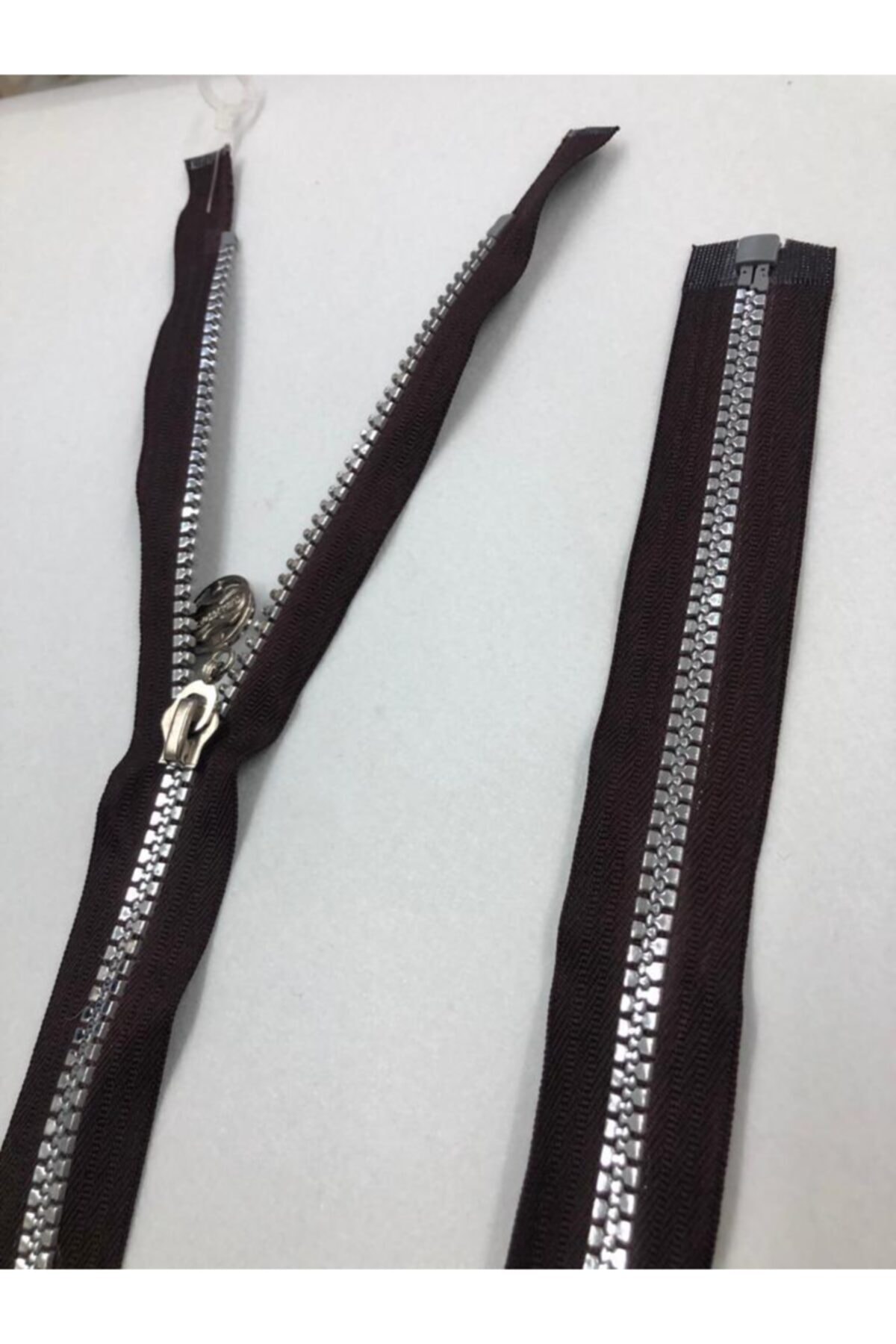 Zipper 80 Cm Metallic Appearance Plastic Teeth Brown
