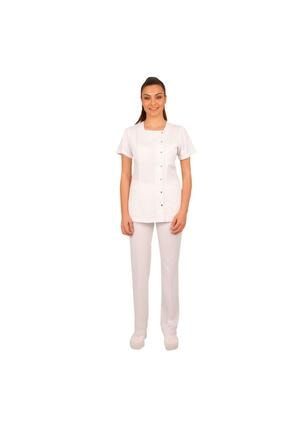 Dr Hemşire Beyaz Yandan Cıtlı Takım Uniforma EM-1017