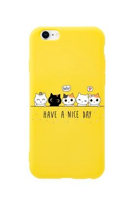 Iphone 6s Şirin Kedicikler Premium Sarı Lansman Silikonlu Kılıf MCIPH6SLSK5LI
