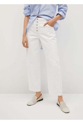 Mango Kadin Beyaz Dugmeli Duz Kesim Jean Pantolon 77000528 Fiyati Yorumlari Trendyol