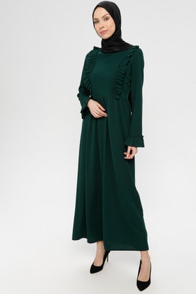 Kadın Yeşil Fırfır Detaylı Elbise Zümrüt ZENANE 792995