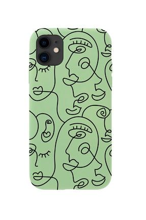 Iphone 12 Face Art Premium Yeşil Lansman Silikonlu Kılıf MCIPH12LFART