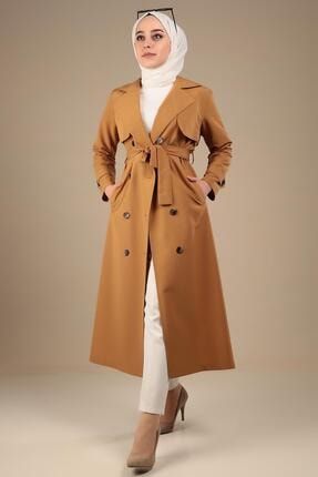 festmoda kadin camel cift sira dugmeli