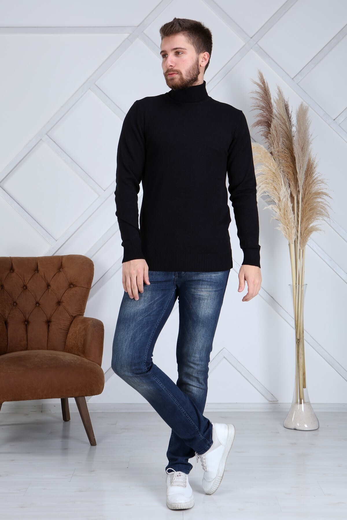 یو اس پولو ژاکت مردانه یقه اسکی مشکی ساده