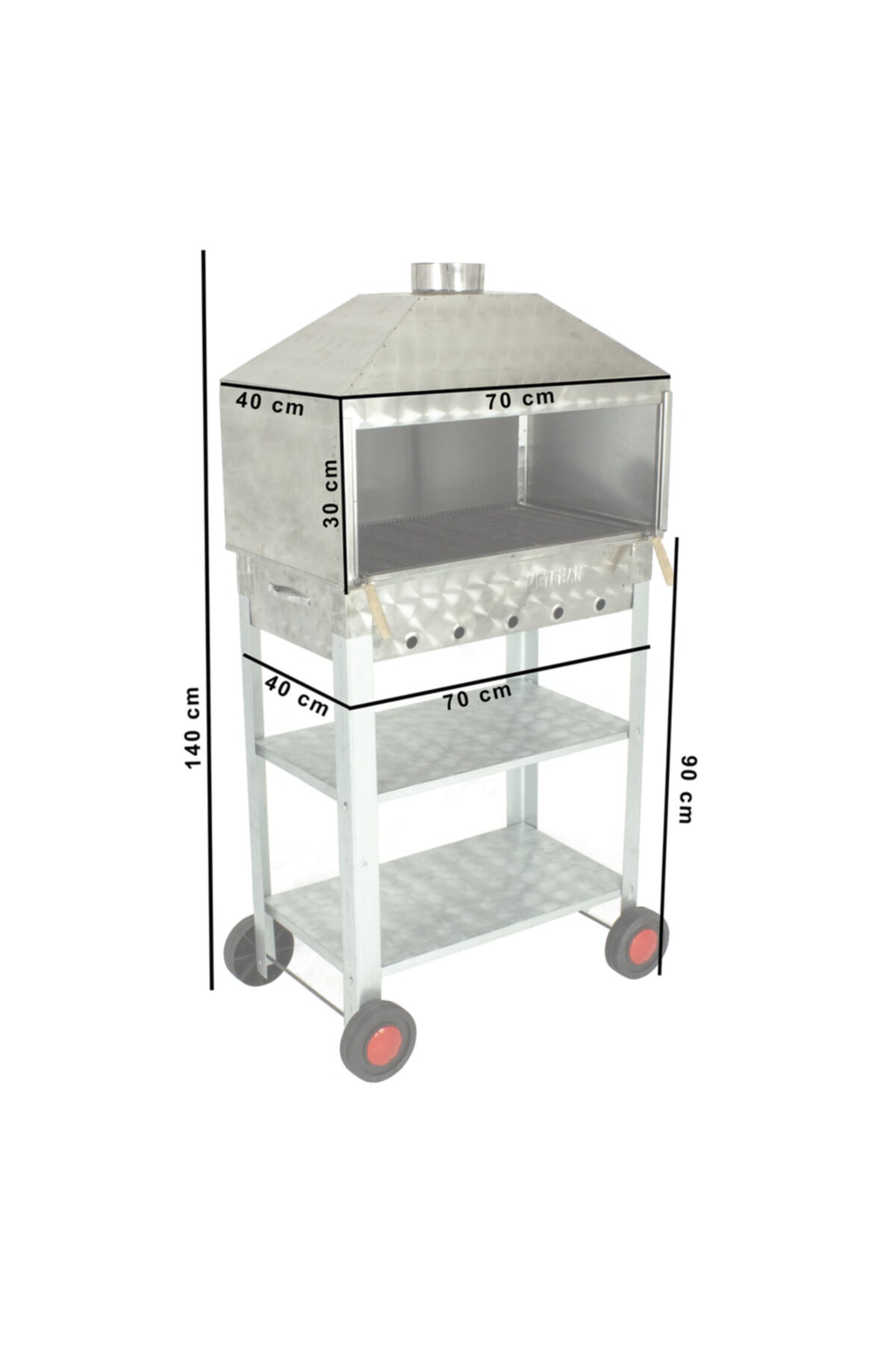 Davlumbazlı Bacalı Maltız Izgaralı Krom Mangal (4 Tekerlekli) Mth-244 5