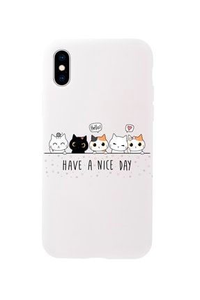 Iphone Xs Max Şirin Kedicikler Premium Beyaz Lansman Silikonlu Kılıf MCIPHXSMLSK5LI