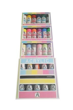 Ahi Akrilik Boya 10 Renk 40ml Fırça + Akrilik 6x70 + Chalky Pastel + Multi Fosforlu Komple Set ML-122SDR28