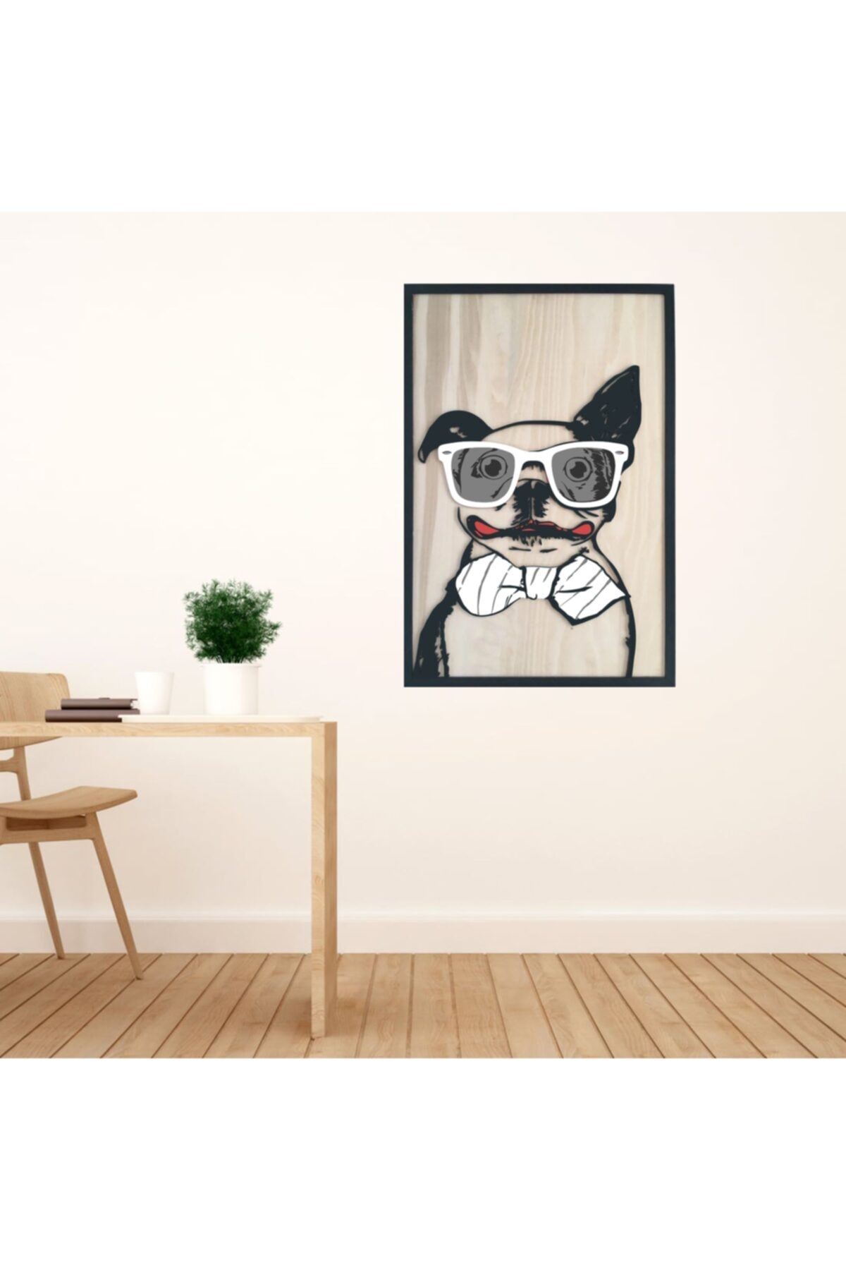 Ahşap Kabartmalı Siyah Beyaz Tito Köpek Tablosu