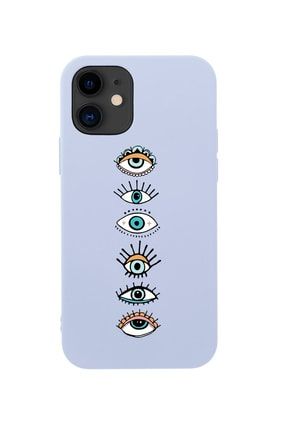 Iphone 12 Renkli Gözler Desenli Lila Telefon Kılıfı MCIP12LRG