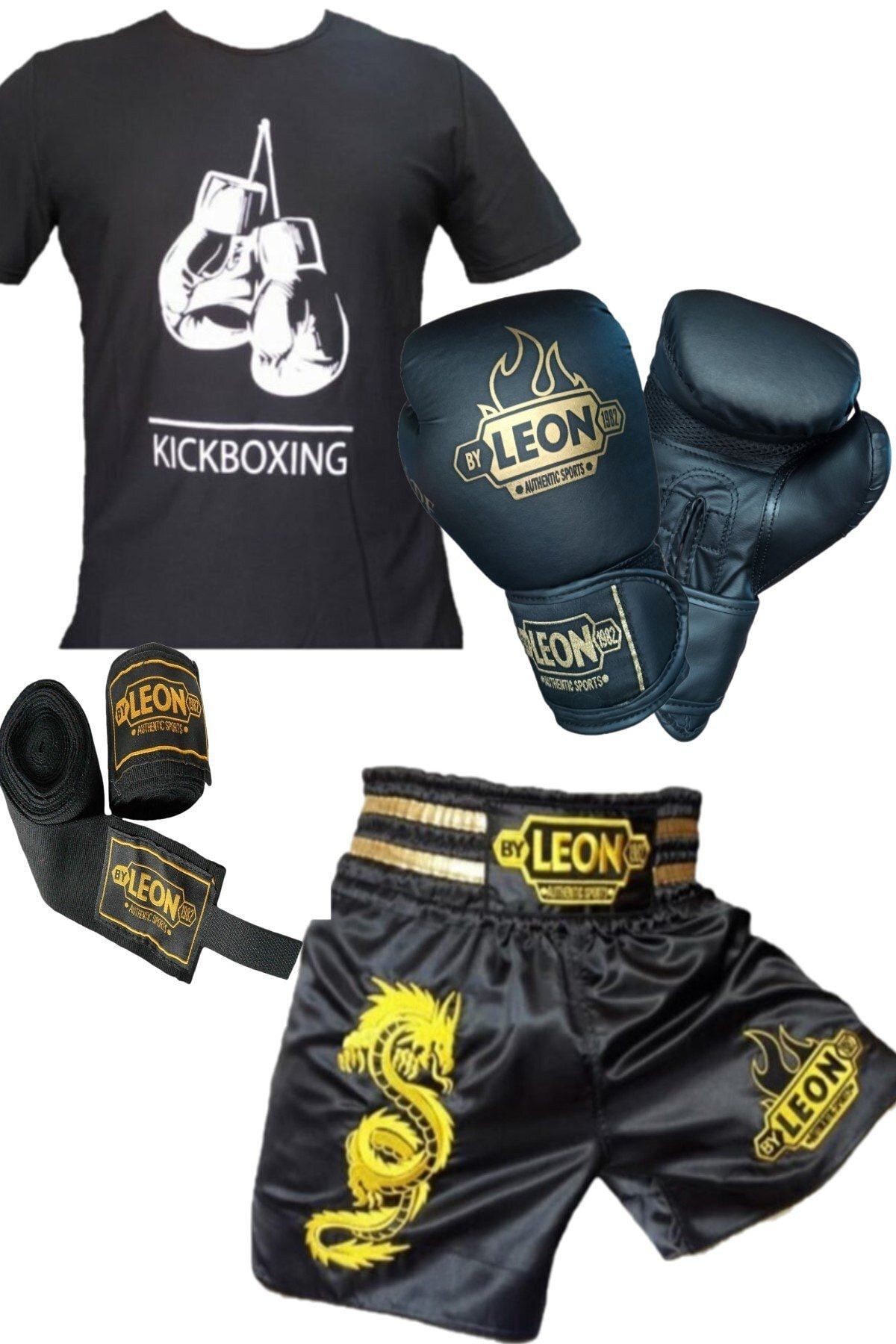تجهیزات بوکس مشکی Kickboxing ، Boxing Thai Glinden T Shirt شورت 3.5 متر مجموعه باند By Leon 1982