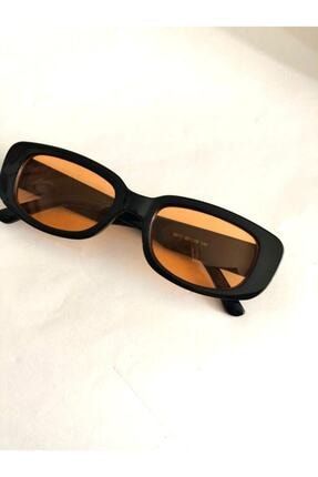Unisex Turuncu Siyah Dikdörtgen Vintage Retro Güneş Gözlüğü vintage gözlük elit