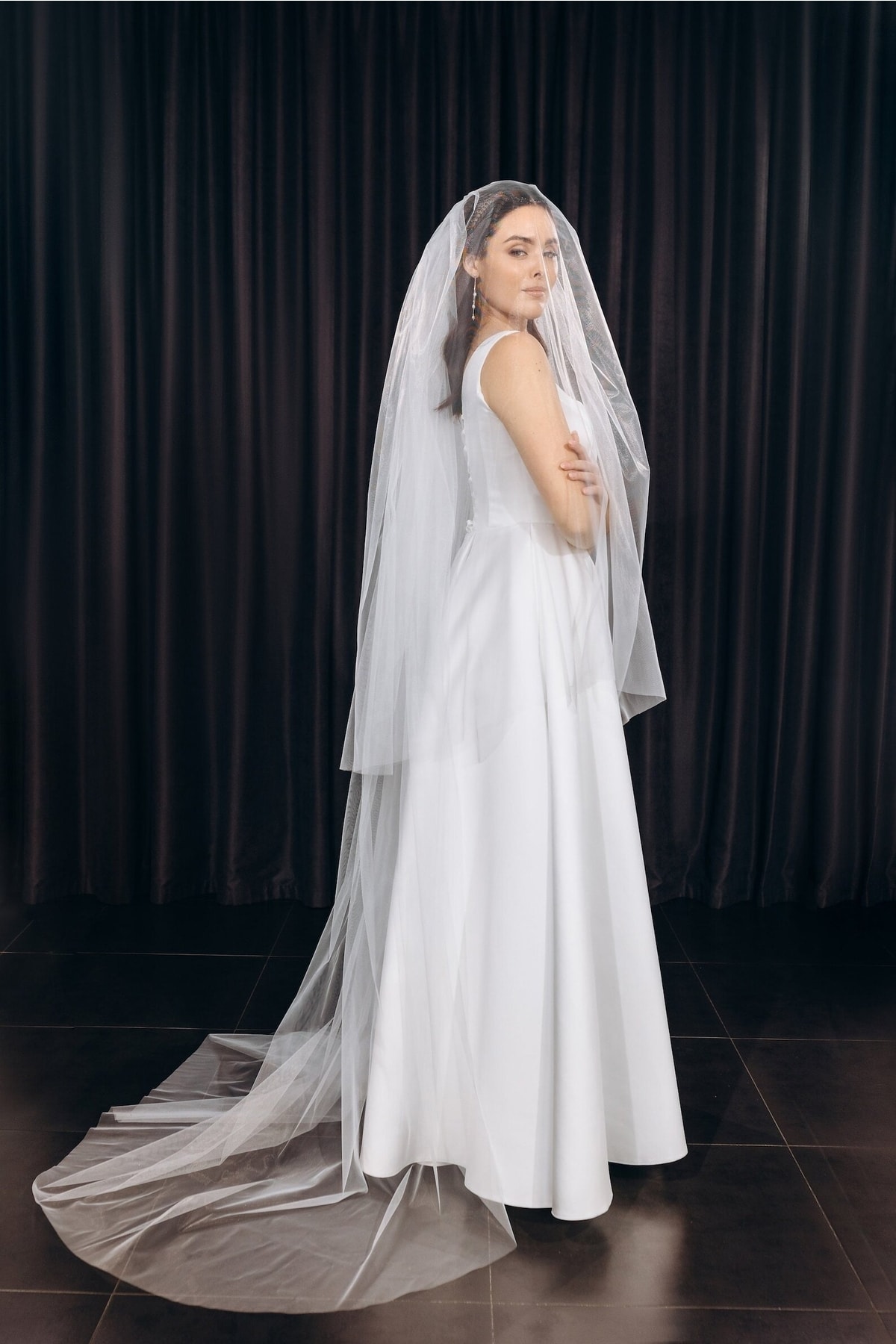 Sade Uzun Duvak Özel Üretim - Gelin Gelinlik Için, Nikah, Duvağı,tül, Kırık Beyaz