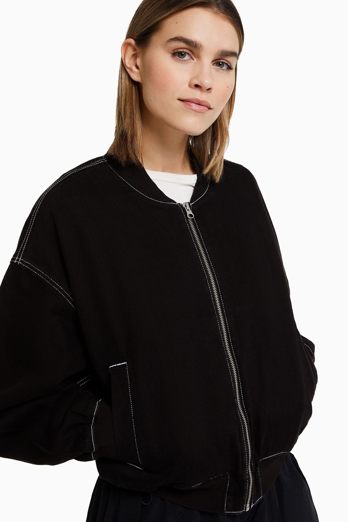 Bershka Kontrast Iplikli Denim Bomber Ceket CE8220