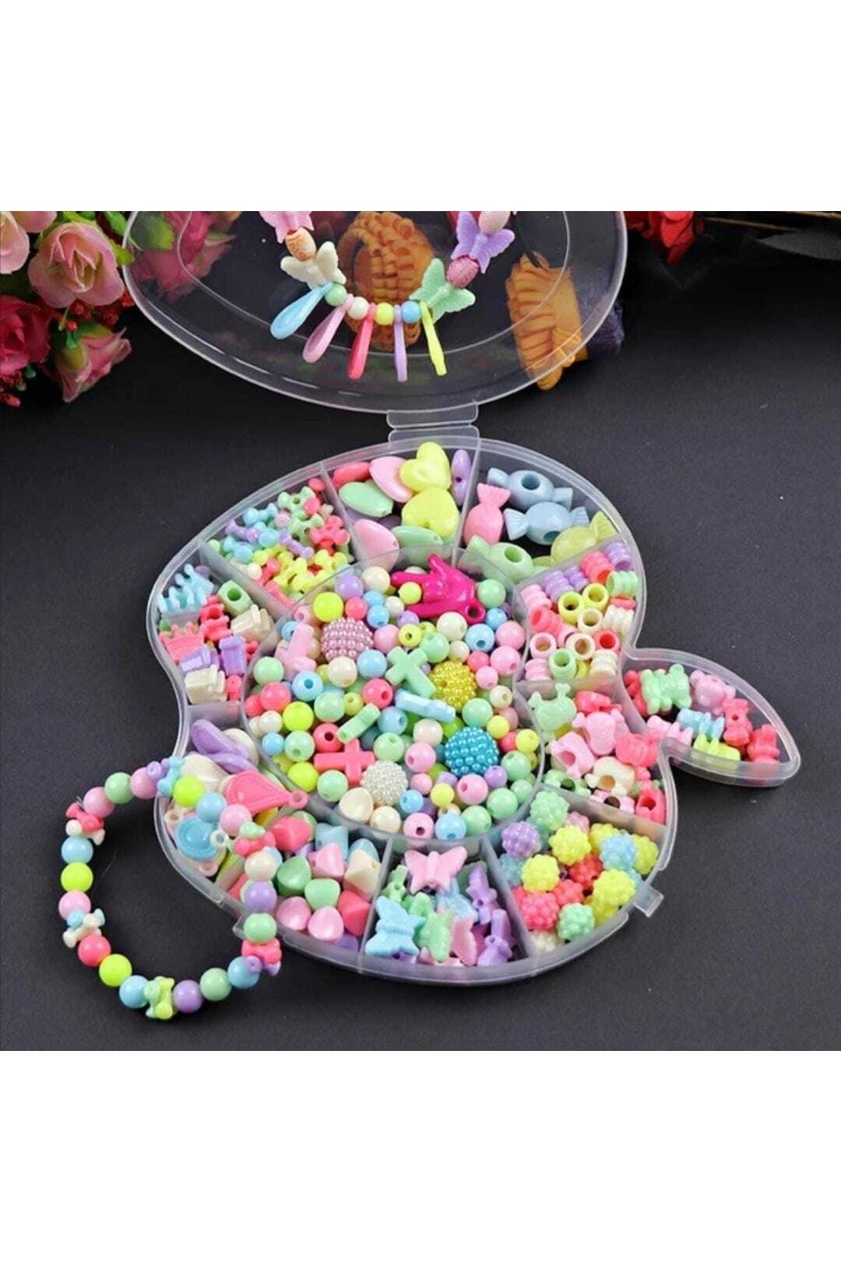 Plastic Beads Set in Apple Patterned Box Jewelry Materials