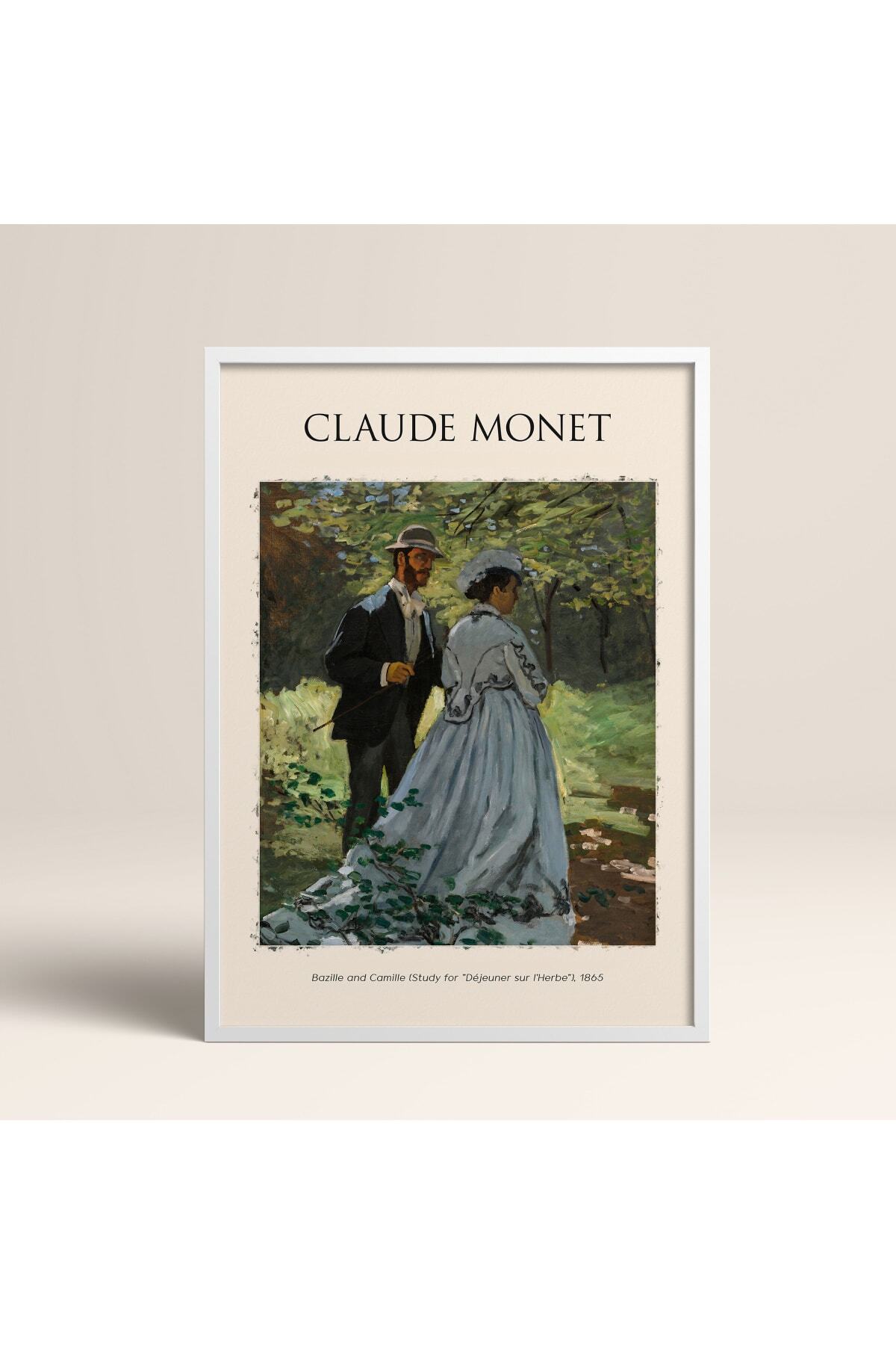 Claude Monet Bazille And Camille Study For Déjeuner Sur L 'herbe Art Table with White Laminated Frames