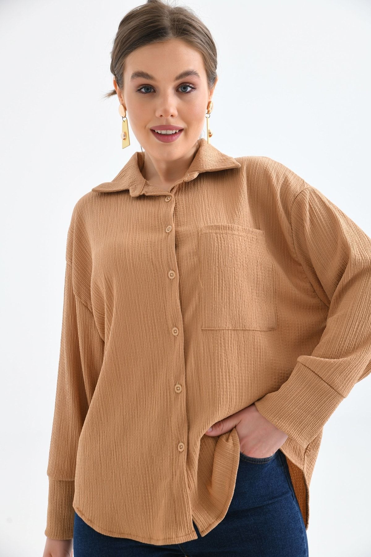 VOLT CLOTHİNG-Dámská oversize košile s knoflíky na zádech 4
