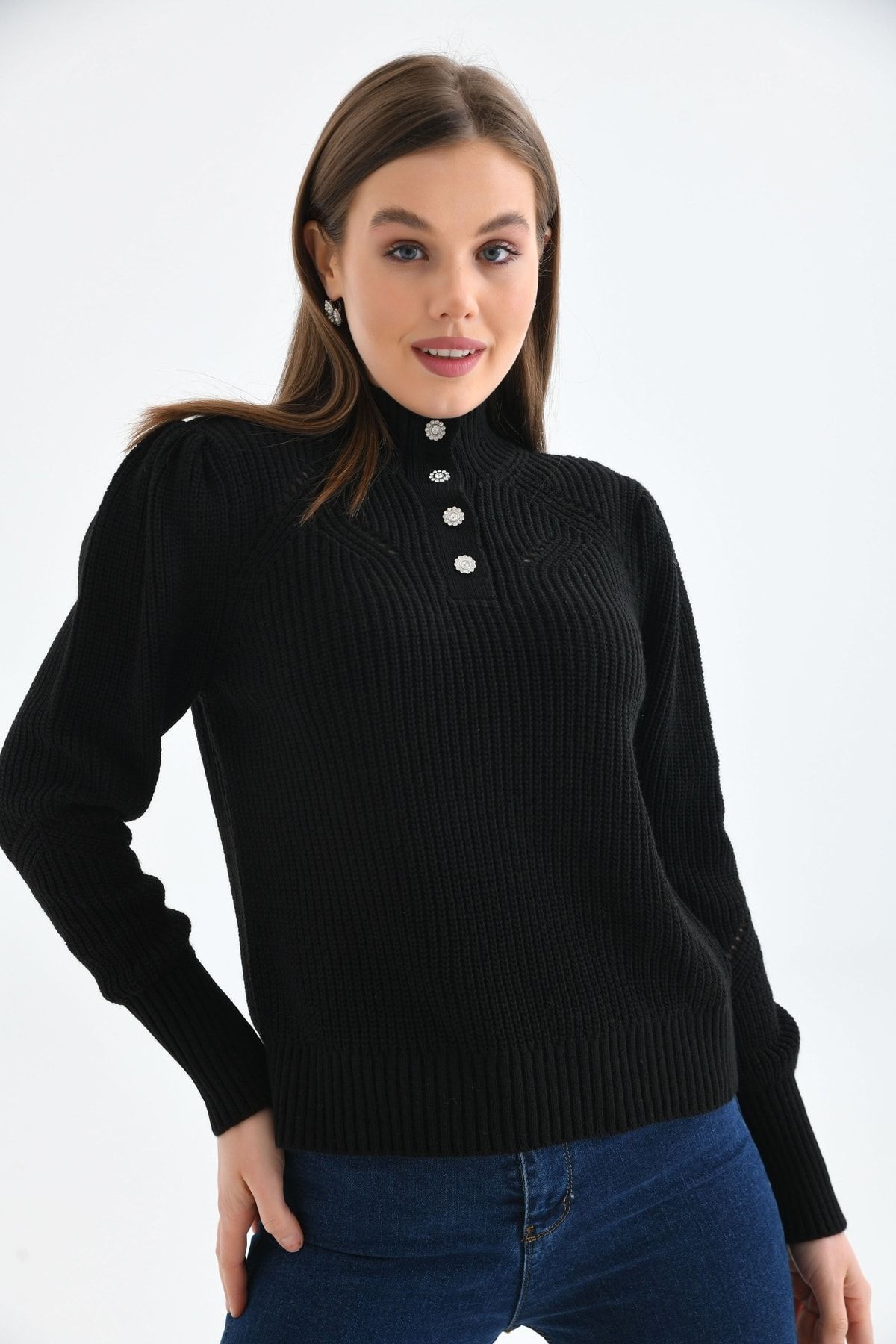 G K E CLOTH NG Women s Gold Button Detailed Knitwear Sweater