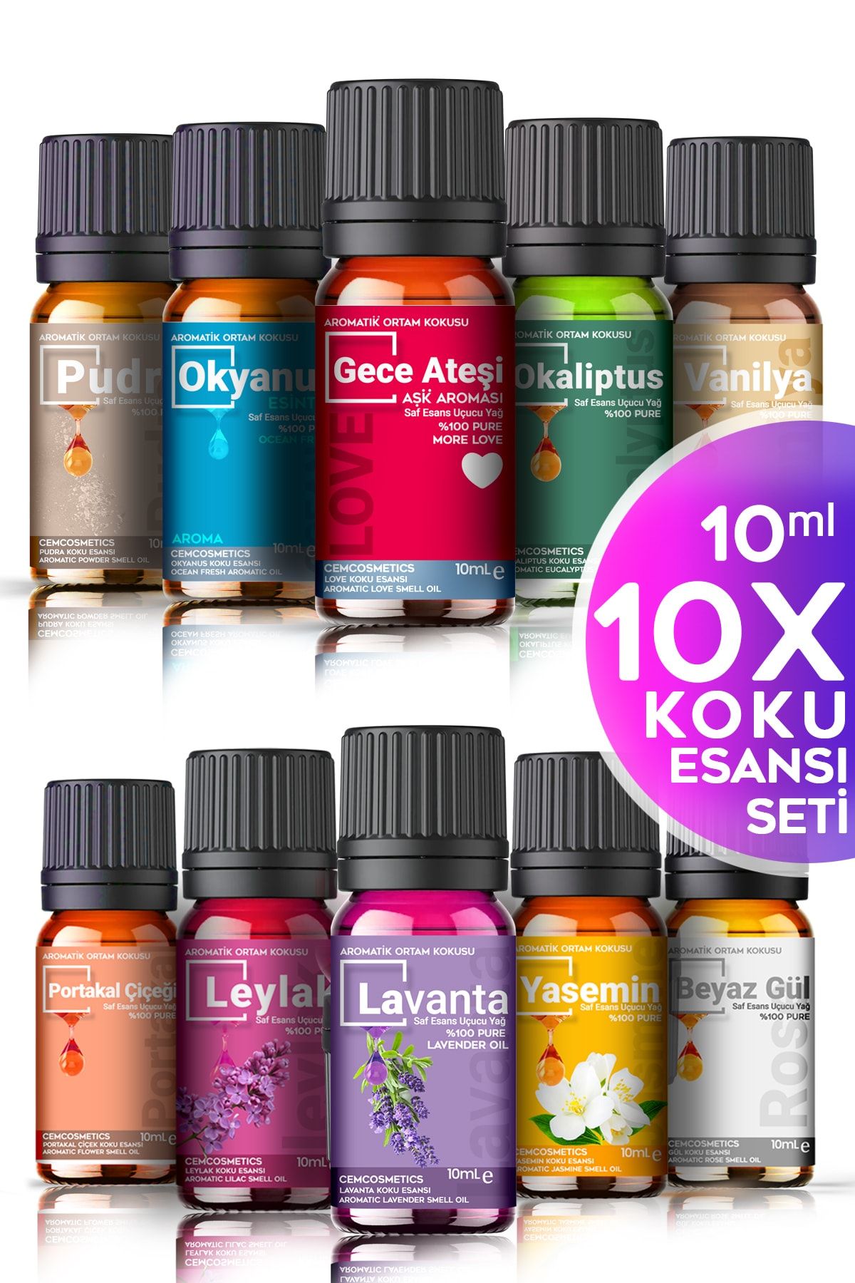 Evove Cosmetics Oda Kokusu 10’lu Set Tanışma Paketi 10x10ml Aromatik Esansiyel Yağ Serisi %100 Natural Saf & Doğal