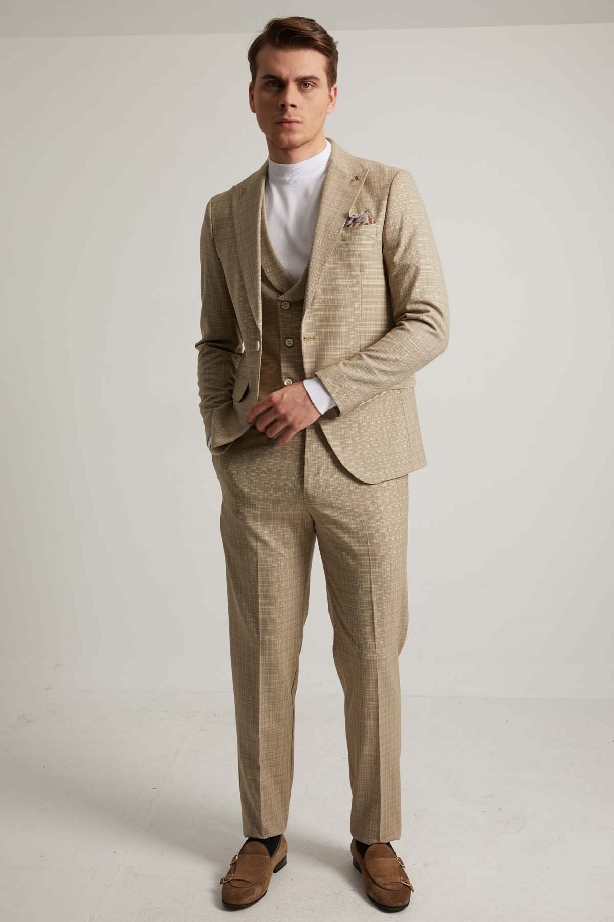 Yelekli Takım Elbise - Extra Slim Fit — قهوه‌ای P191053251 — تصویر 2 از 5