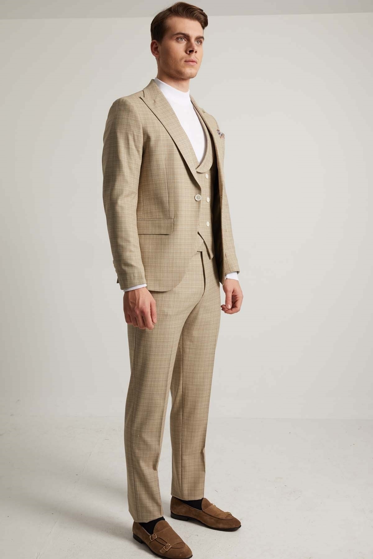 Yelekli Takım Elbise - Extra Slim Fit — قهوه‌ای P191053251 — تصویر 3 از 5