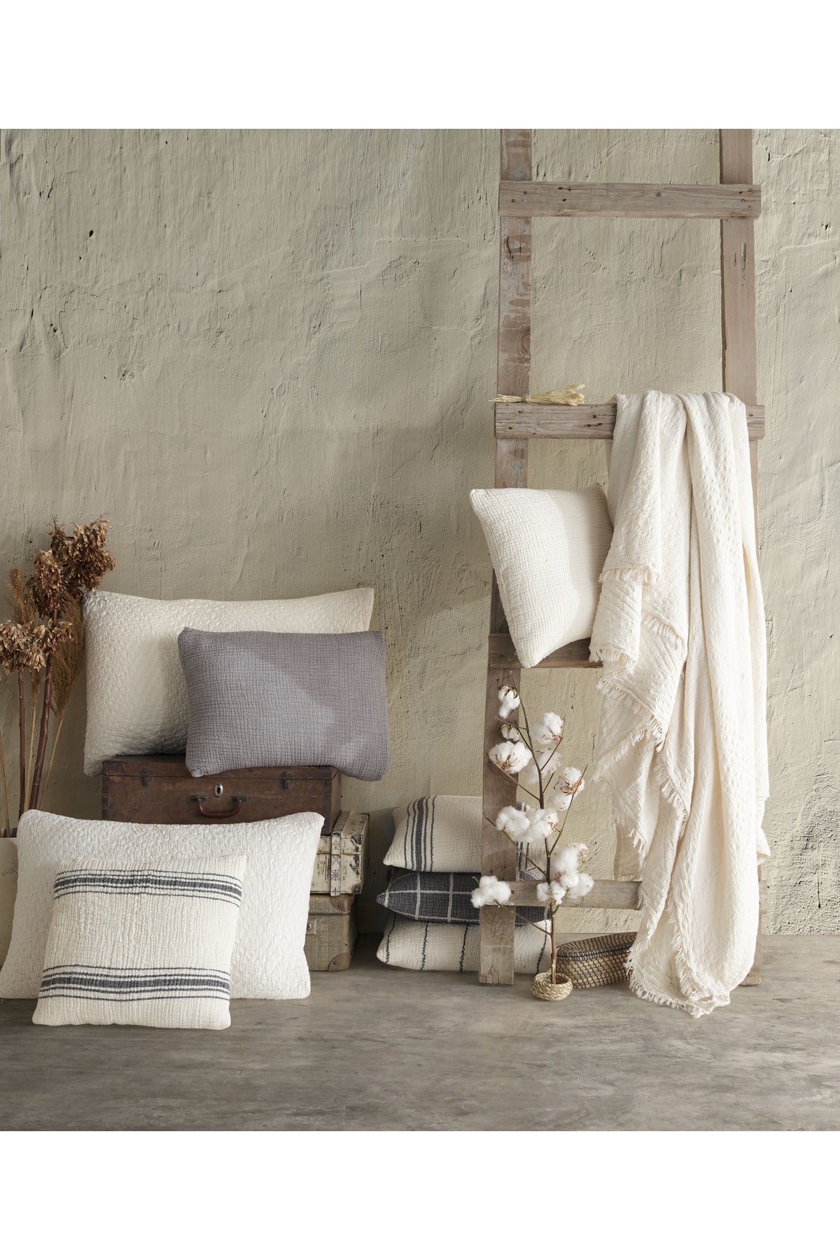 destinyhometex Bej Jakarlı Naturel 4 Katlı Muslin %100 Pamuk Tek Kişillik Yatak Örtüsü/Pike 160x240cm